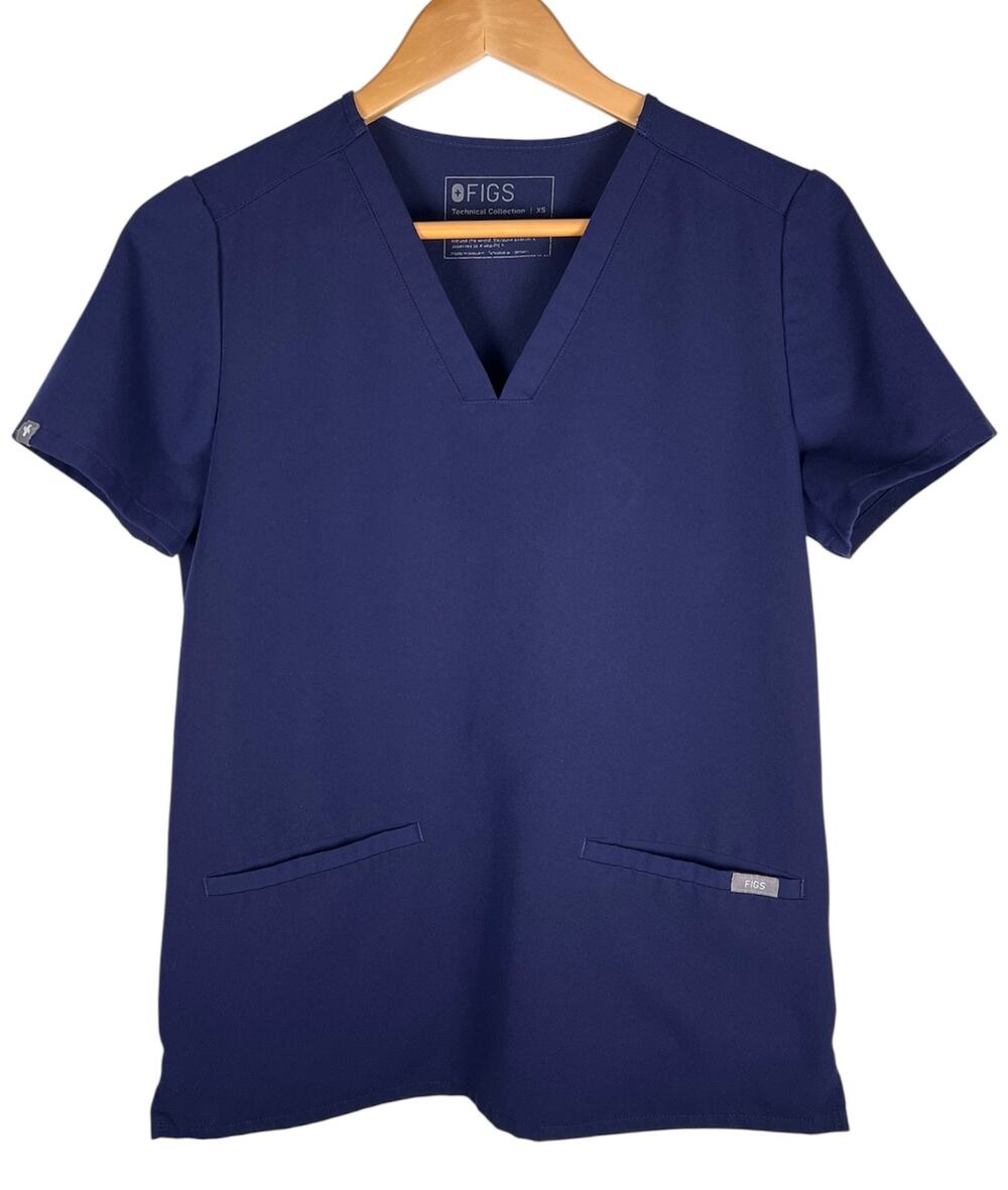Figs Technical Collection Scrub Top Womens Navy Blue V-Neck Medical Uniform XS